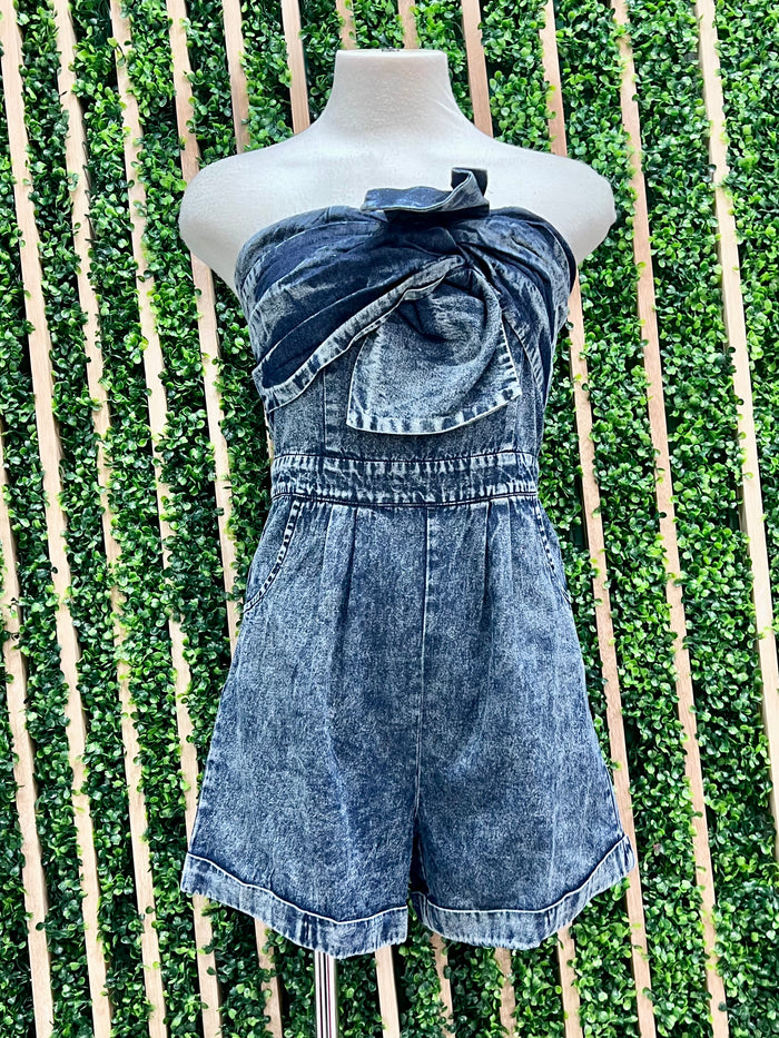 Front Twist Denim Romper