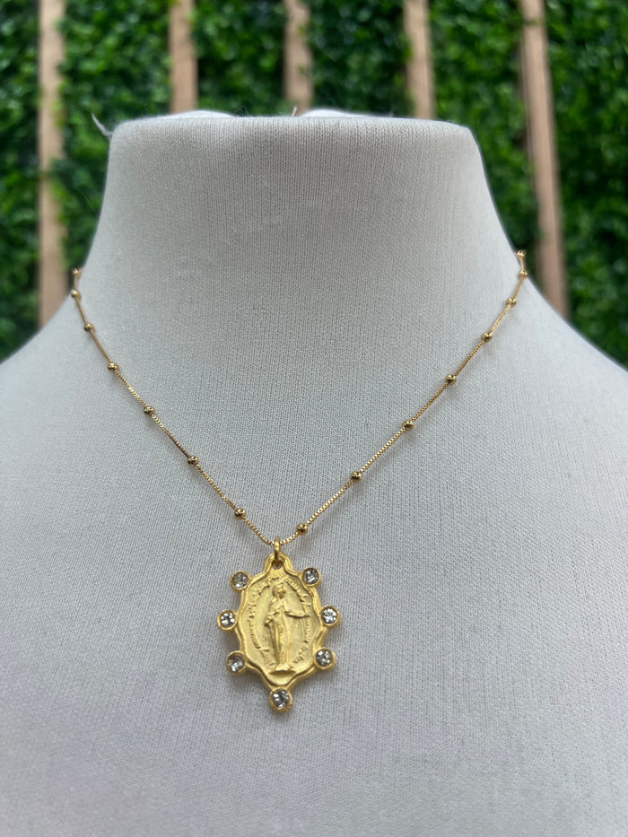 WD Crystal Studded Virgin Mary Necklace