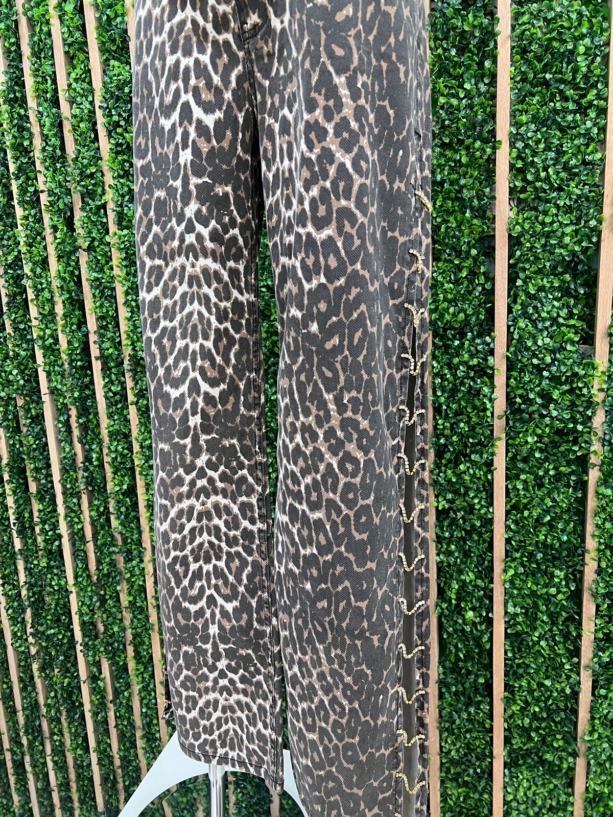 Rhinestone Side Animal Print Denim