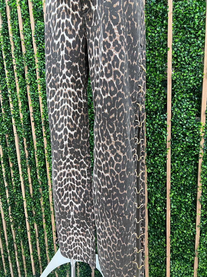 Rhinestone Side Animal Print Denim