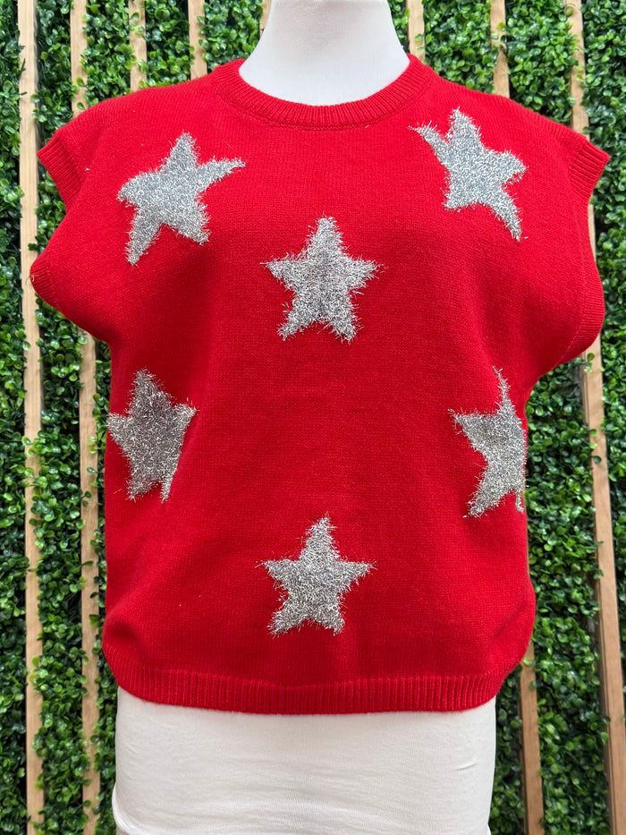 Silver Star Short Sleeve Sweater Top