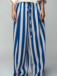 Striped Linen Blend Wide Leg Pants