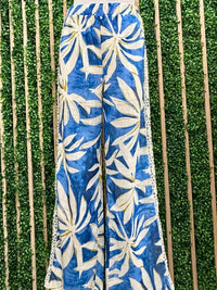 Blue Tropical Print Wide Leg Pant