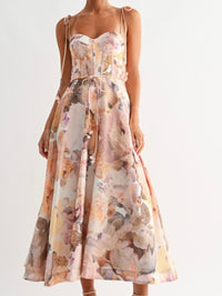Cream Multi Floral Bustier Midi Dress