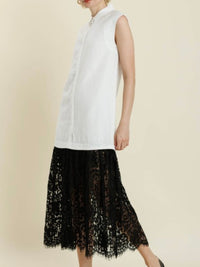 Ivory Black Lace Trim Collared Midi Dress