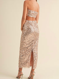 Rose Gold Floral Sequin Strapless Crop Top