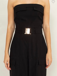Pocket Detail Strapless Cargo Jumpsuit