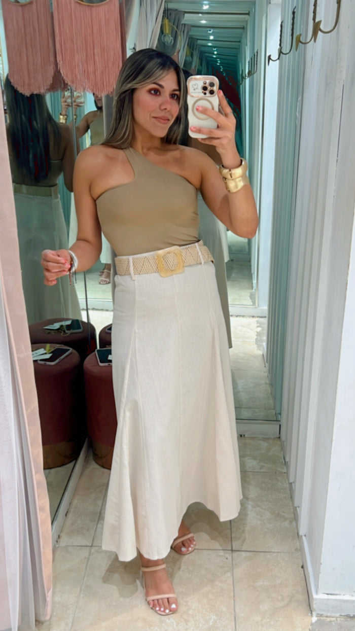 Linen Blend Maxi Skirt