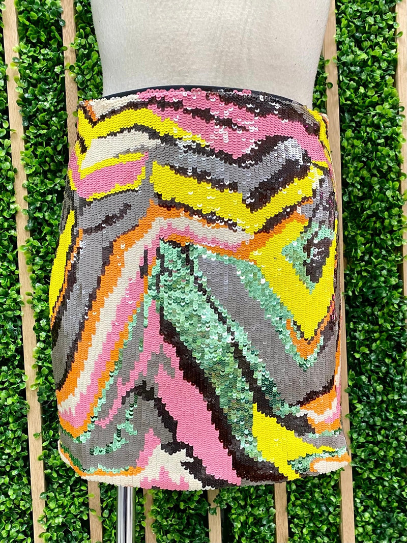 Multi Sequin Abstract Slit Short Skirt