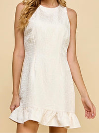 Cream Ruffle Hem Short Dress