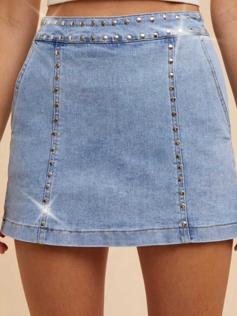 Stud Detail Elastic Back Skort