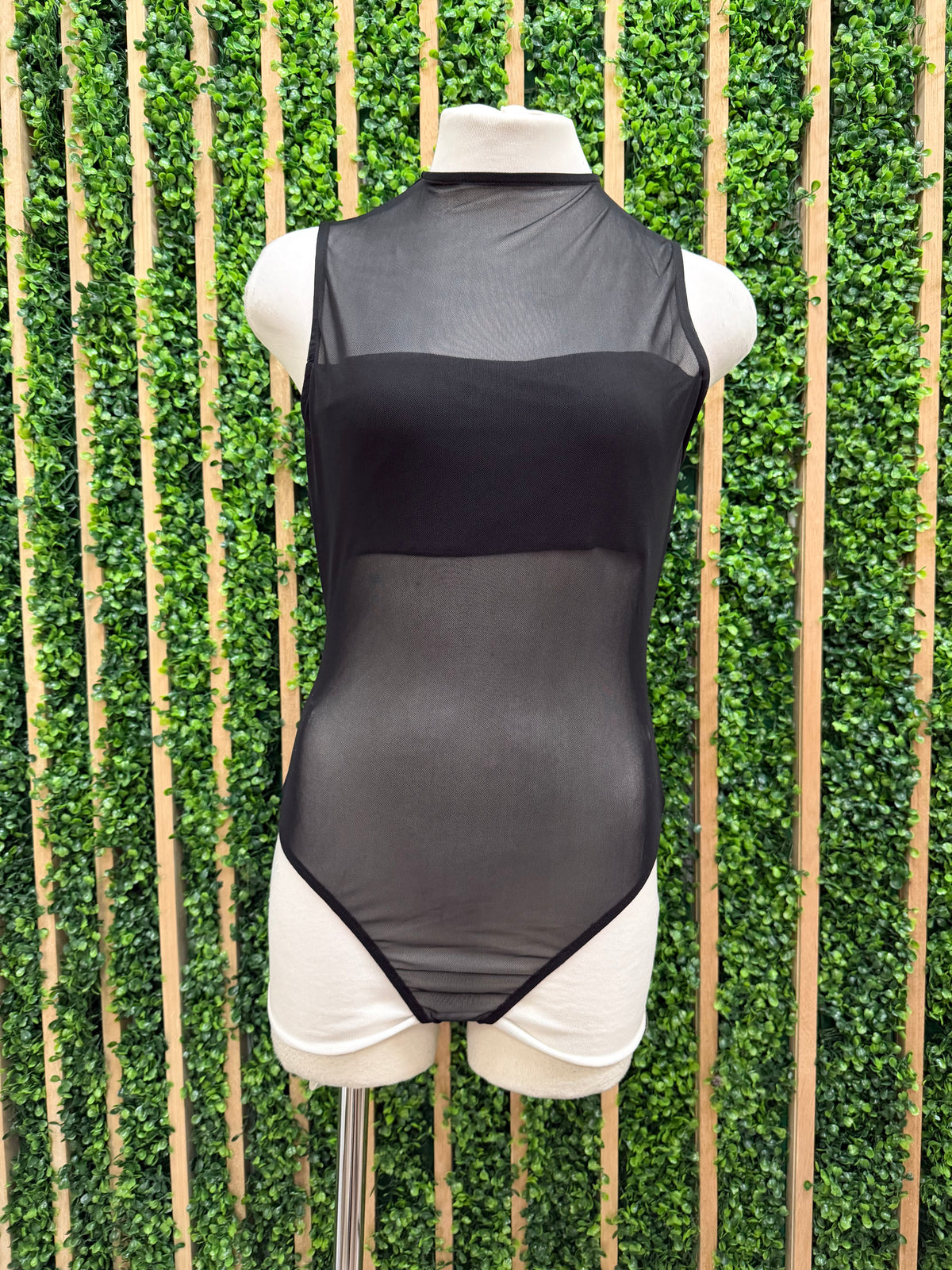 Black Sleeveless Mesh Bodysuit