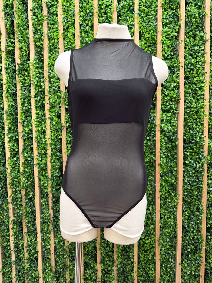 Black Sleeveless Mesh Bodysuit