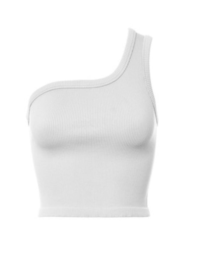 Ribbed Cutout Back One Shoulder Basic Crop Top