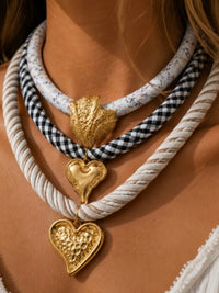 Heart Charm Fabric Choker Necklace