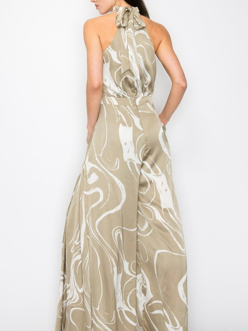 Olive Swirl Print Jumpsuit