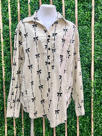 Bow Print Button Down Blouse