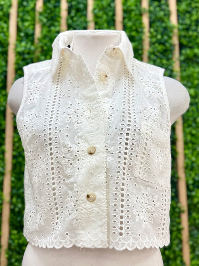 White Collared Eyelet Crop Top