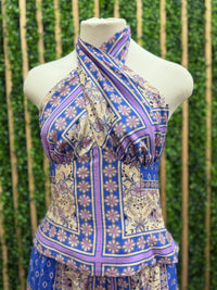 Blue Printed Halter Neck Top