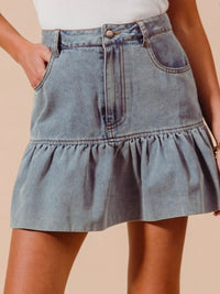 Ruffled Hem Denim Skirt