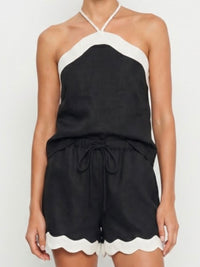 Wavy Trim Linen Shorts