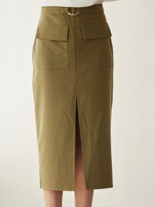 Olive High Waist Pocket Detail Midi Skirt