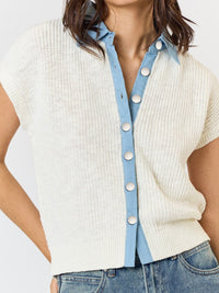 Denim Collar Sweater Top