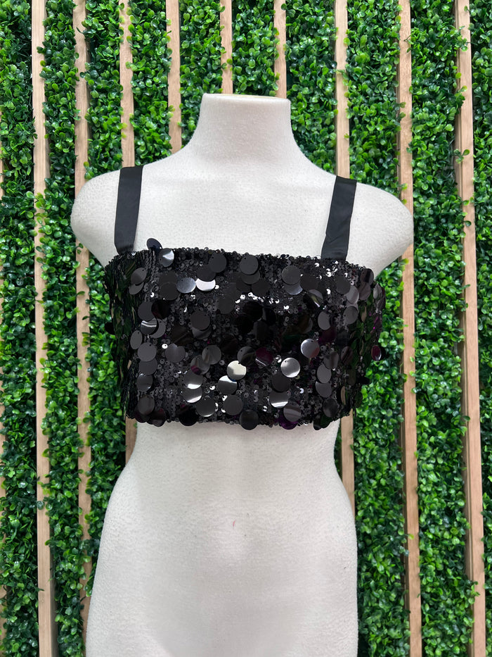 Black Sequin Crop Tank