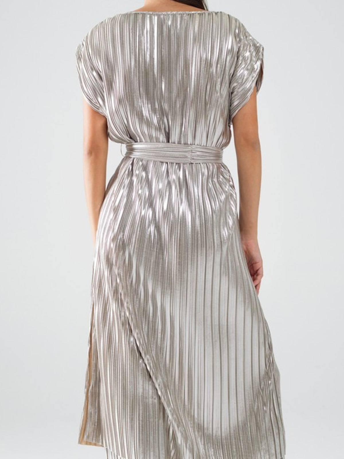 Silver Pleated Sleeveless Dress