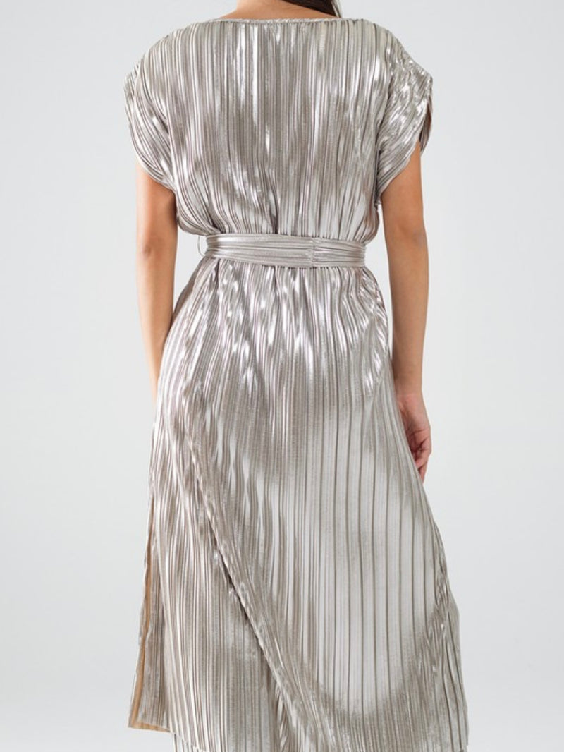 Silver Pleated Sleeveless Dress