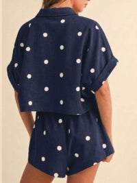 Navy Polka Dot Shorts Set