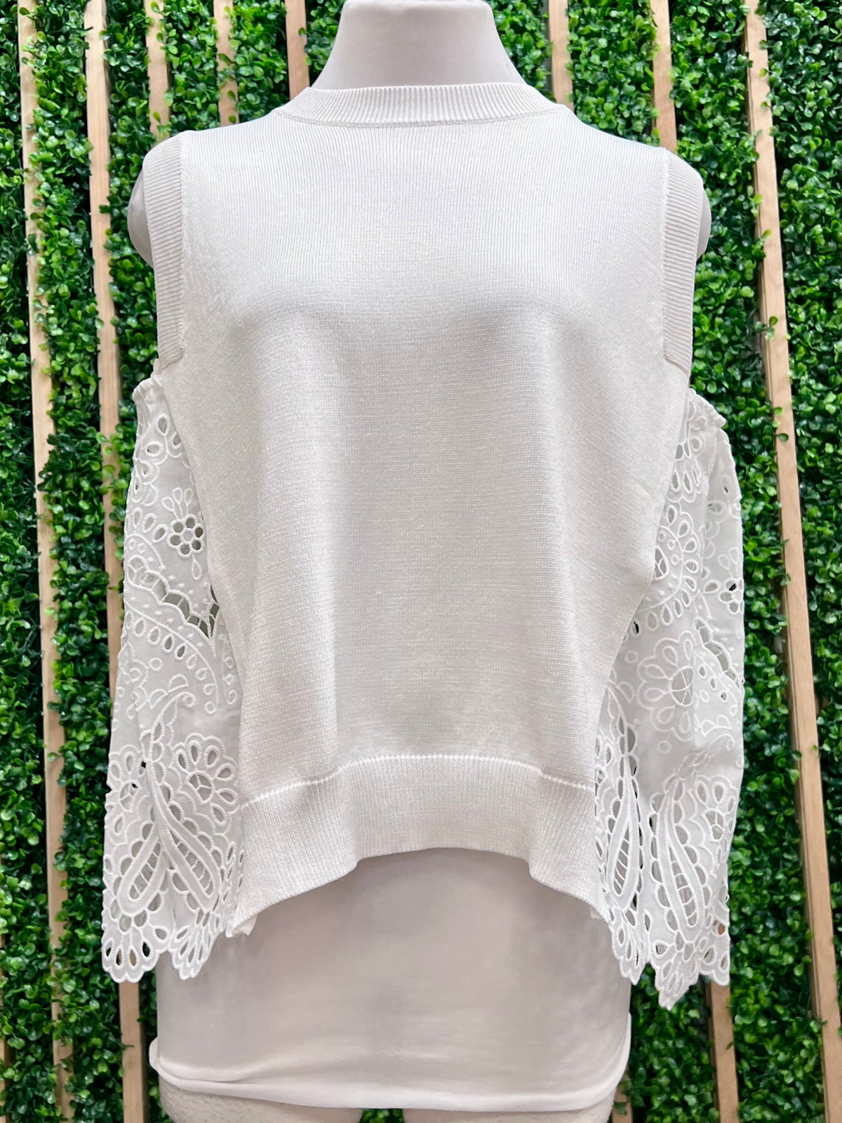 White Eyelet Back Top