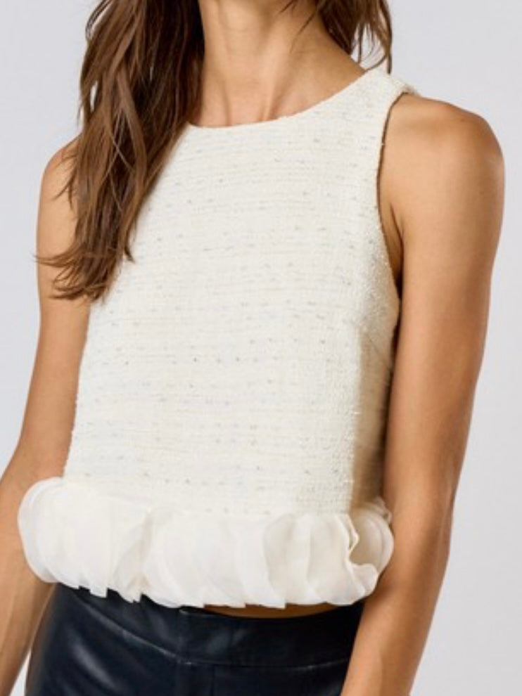 Exquisite Circle Trim Ivory Tweed Top
