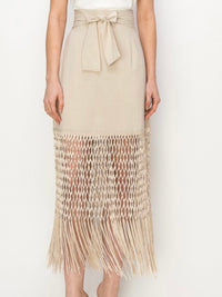 Fringed Hem High Waist Midi Skirt