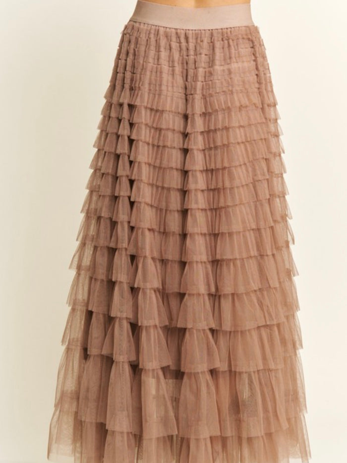 Tiered Ruffled Tulle Maxi Skirt