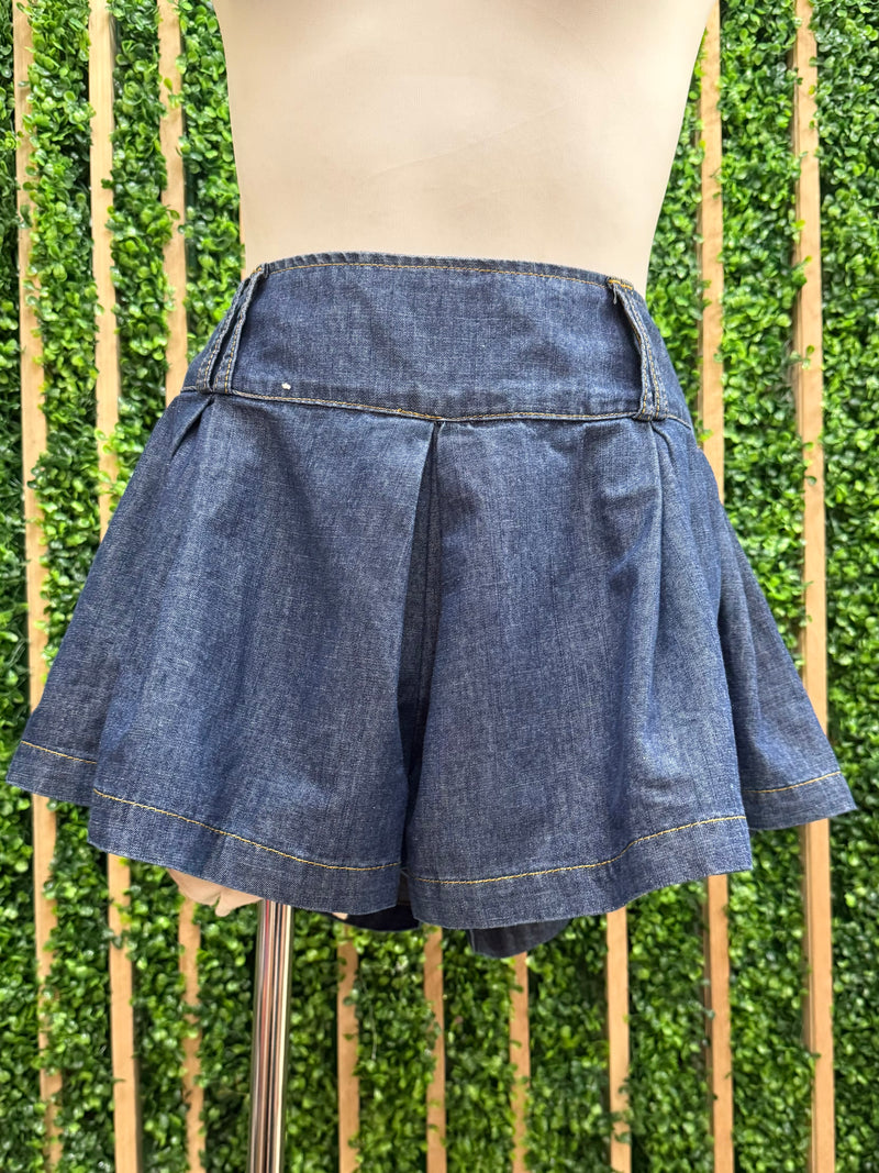 Denim Pleated Shorts