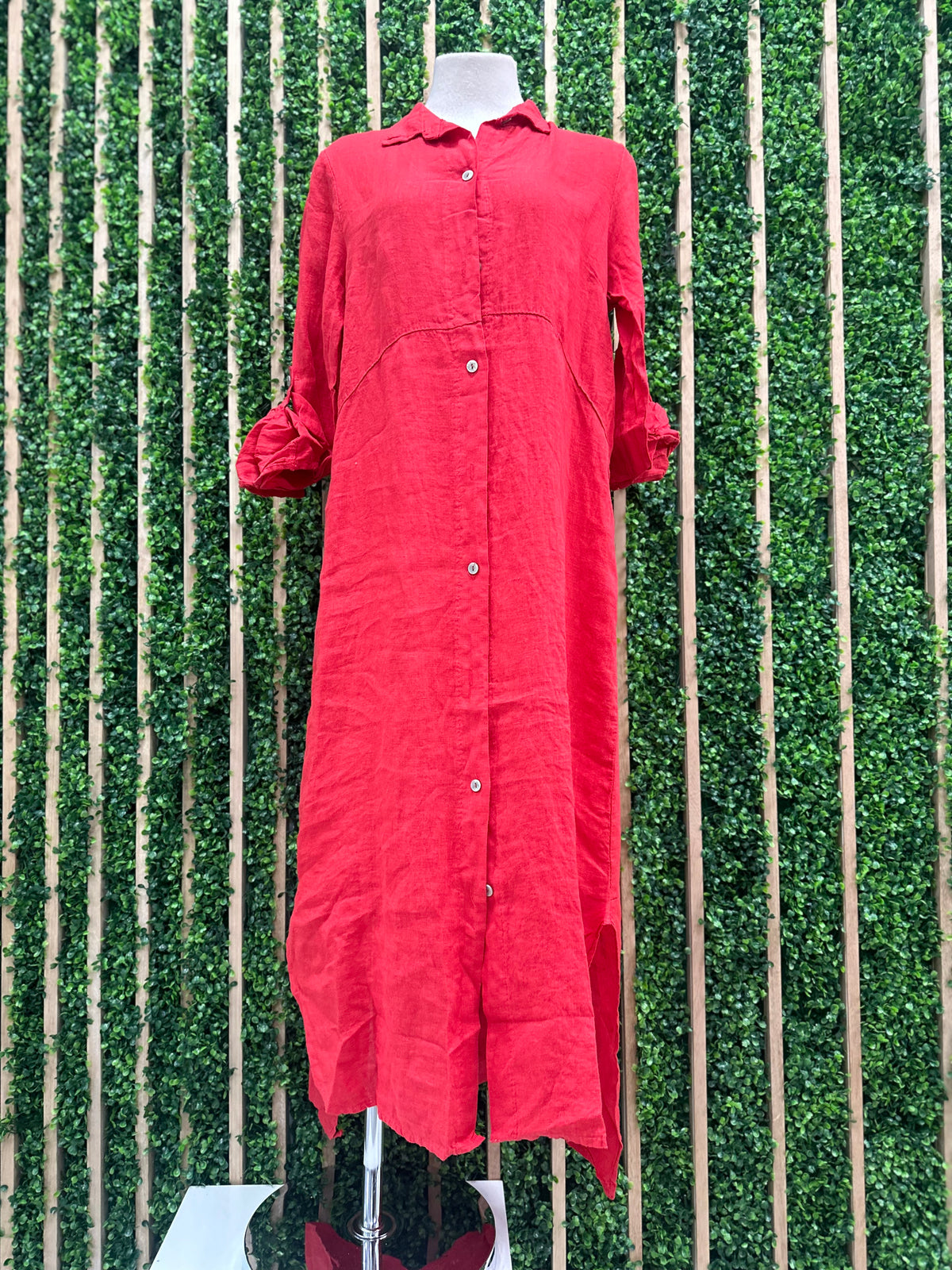 Red Linen Blouse Dress