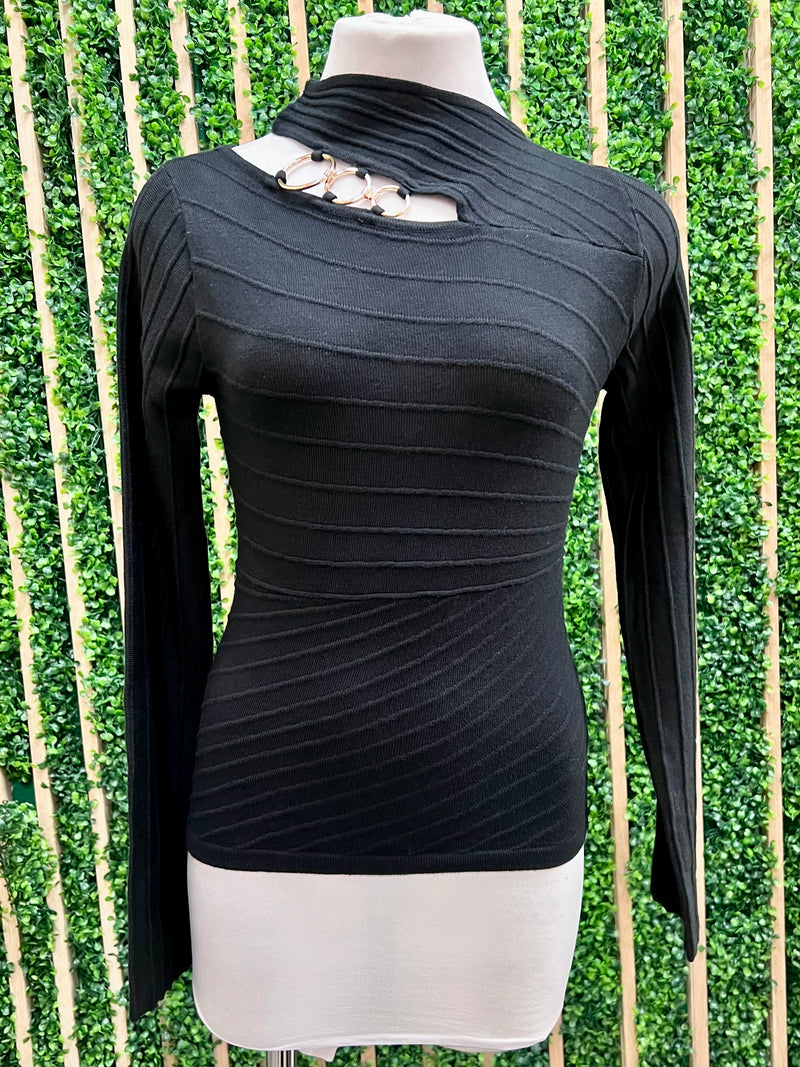 Cutout Ring Detail Knit Sweater