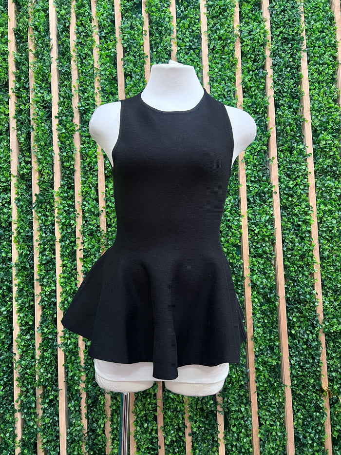 Black Knit Sleeveless Peplum Top
