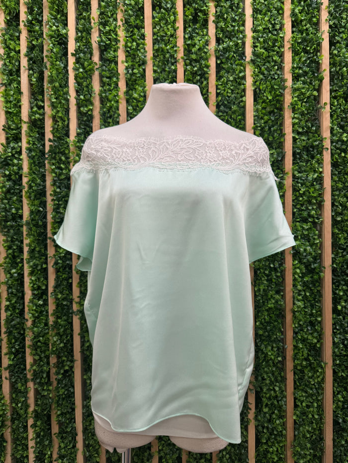 Off Shoulder Lace Detail Satin Top