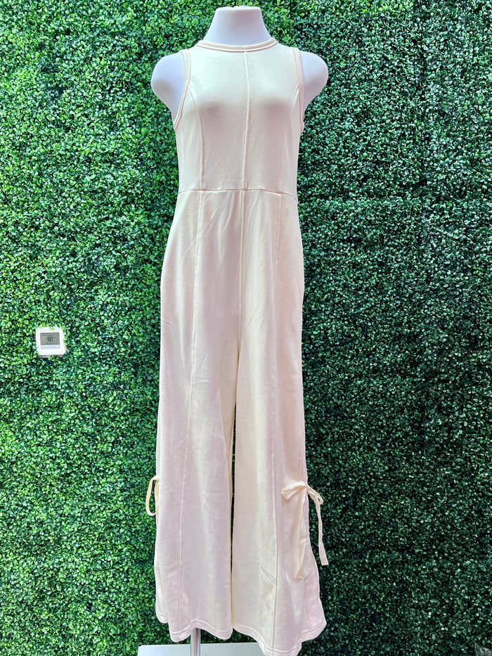 Ecru Side Tie High Neck Jumpsuit
