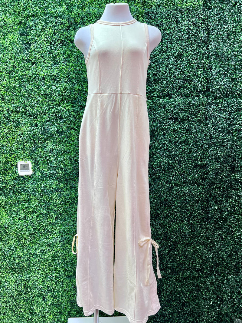 Ecru Side Tie High Neck Jumpsuit
