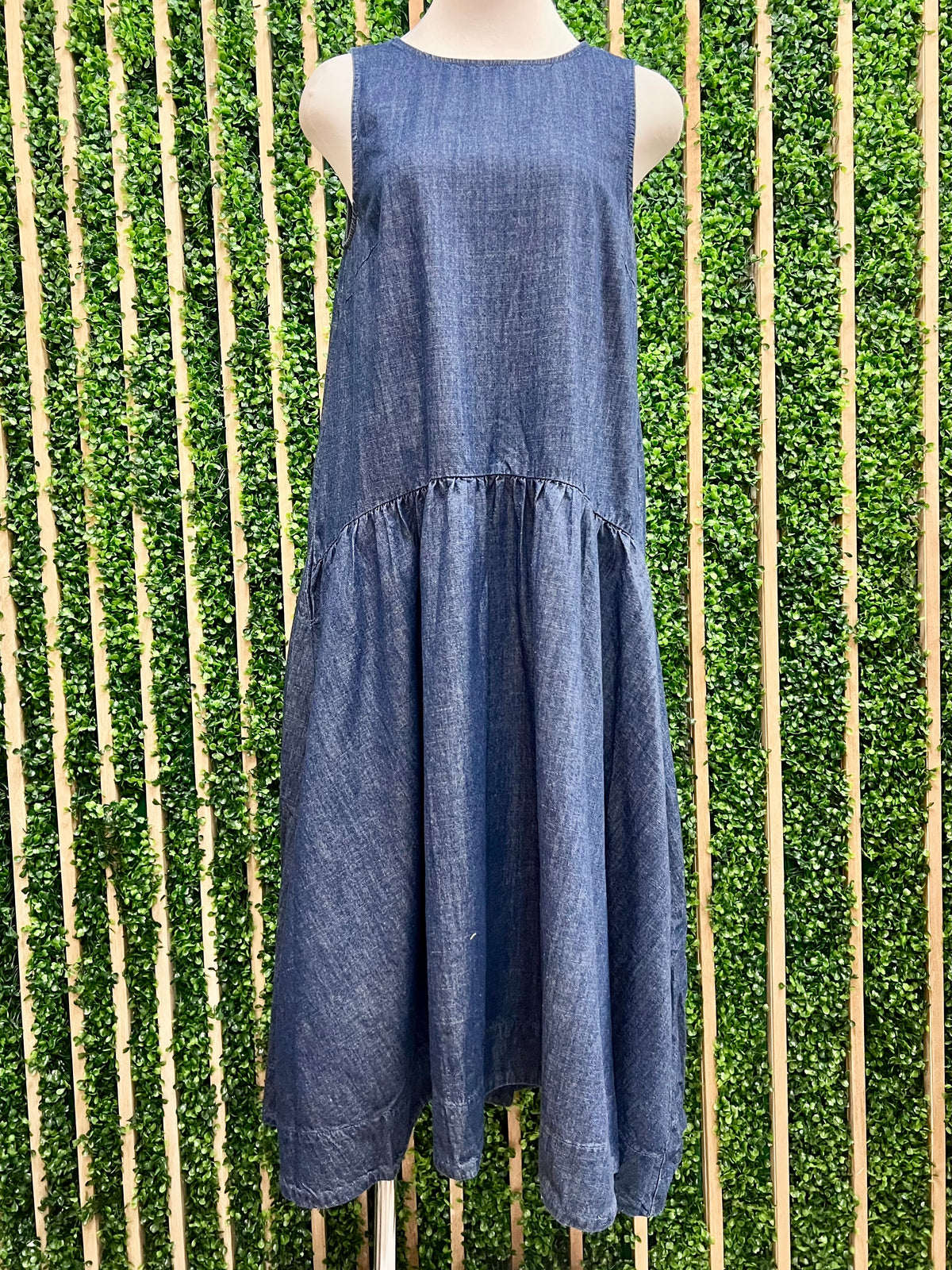 Dark Blue Denim Scoop Back Midi Dress