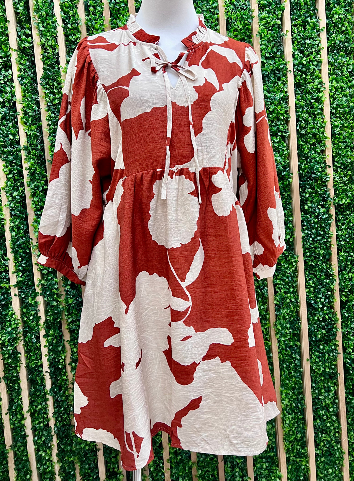 Rust Floral Peasant Dress