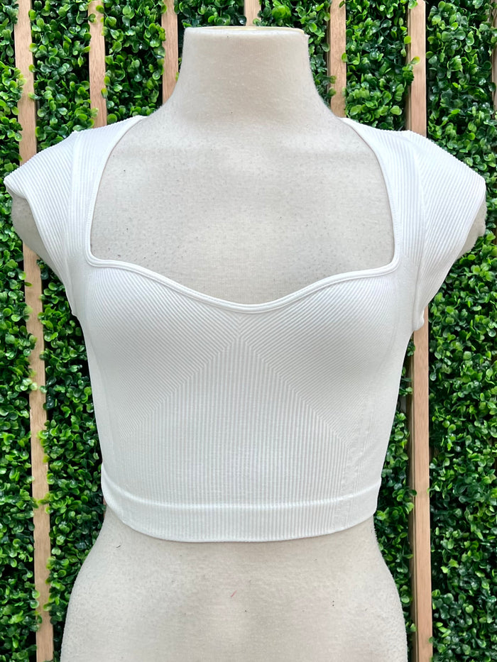 Ribbed Curved V Neck Basic Top
