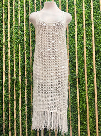 White Sequin Crochet Dress