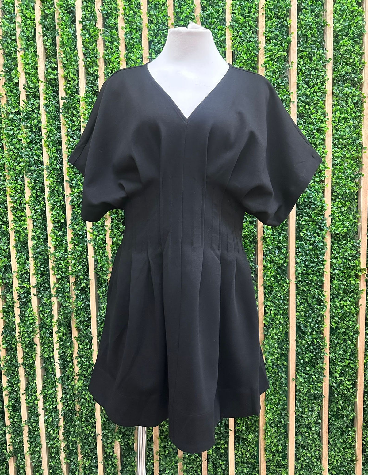 Short Dolman Sleeve Waist Panel Detail V-Neck Short Dress