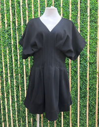 Short Dolman Sleeve Waist Panel Detail V-Neck Short Dress