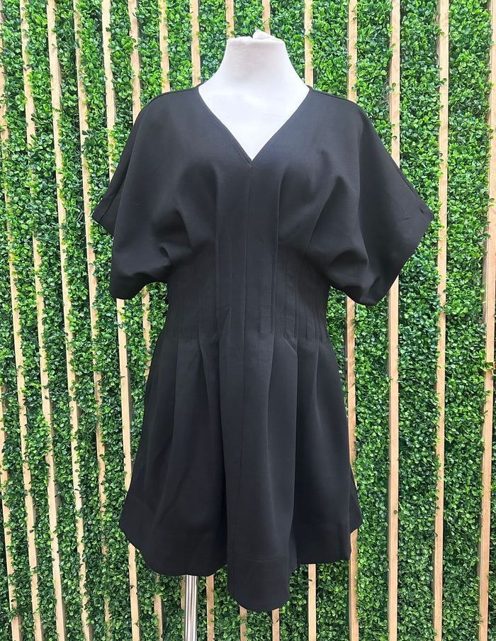 Short Dolman Sleeve Waist Panel Detail V-Neck Short Dress