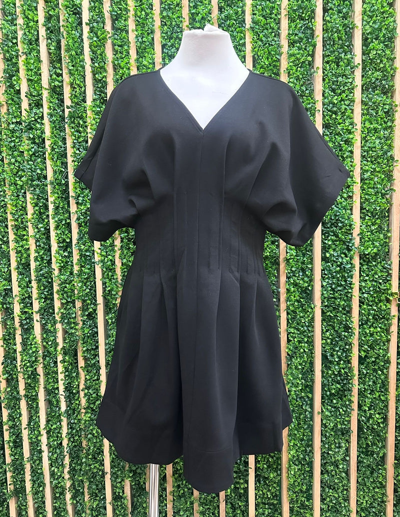 Short Dolman Sleeve Waist Panel Detail V-Neck Short Dress